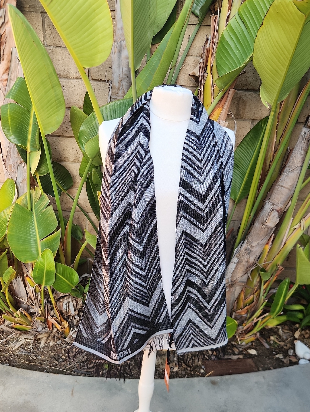 Missoni Zig Zag Metallic Scarf Black Gray New With Tags